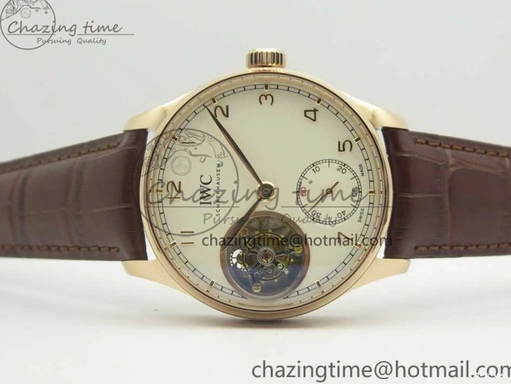MIROTIME 0501 Portuguese Tourbillon IW5463 RG ZF Best Edition White Dial on Brown Leather Strap Stylish 7174